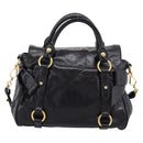 Miu Miu Side Ribbon Hand Bag Leather 2way Black Gold Auth am12763M-3