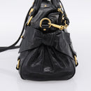 Miu Miu Side Ribbon Hand Bag Leather 2way Black Gold Auth am12763M-4