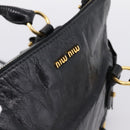 Miu Miu Side Ribbon Hand Bag Leather 2way Black Gold Auth am12763M-7