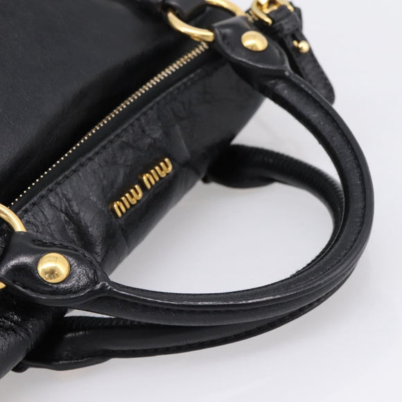 Miu Miu Side Ribbon Hand Bag Leather 2way Black Gold Auth am12763M