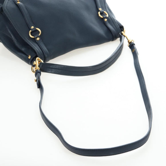 Miu Miu Turn Lock Shoulder Bag Leather 2way Navy Gold Auth am12764V