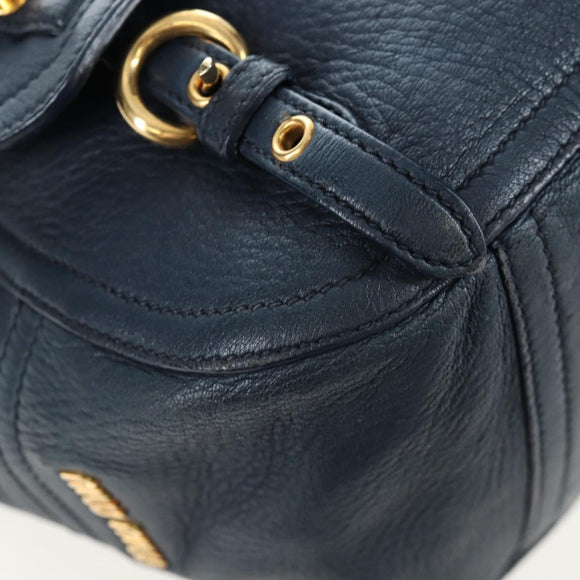 Miu Miu Turn Lock Shoulder Bag Leather 2way Navy Gold Auth am12764V
