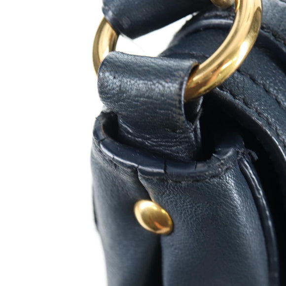 Miu Miu Turn Lock Shoulder Bag Leather 2way Navy Gold Auth am12764V