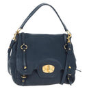 Miu Miu Turn Lock Shoulder Bag Leather 2way Navy Gold Auth am12764V-1
