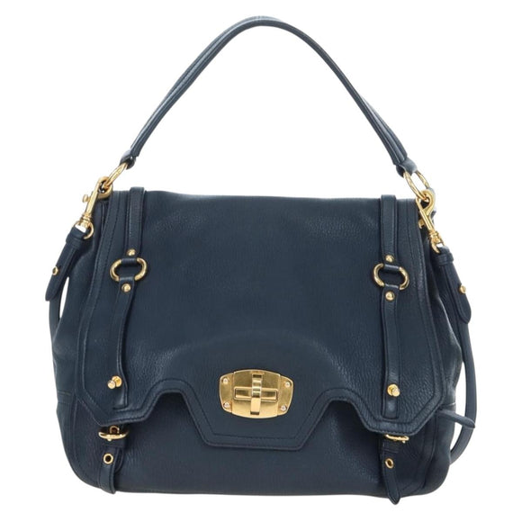 Miu Miu Turn Lock Shoulder Bag Leather 2way Navy Gold Auth am12764V