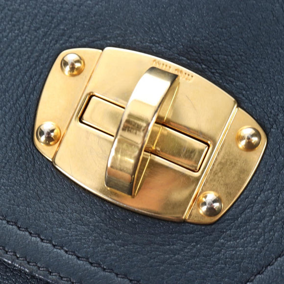 Miu Miu Turn Lock Shoulder Bag Leather 2way Navy Gold Auth am12764V