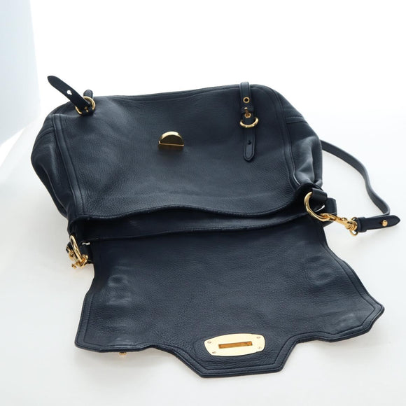 Miu Miu Turn Lock Shoulder Bag Leather 2way Navy Gold Auth am12764V