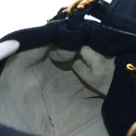Miu Miu Turn Lock Shoulder Bag Leather 2way Navy Gold Auth am12764V