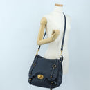 Miu Miu Turn Lock Shoulder Bag Leather 2way Navy Gold Auth am12764V-33