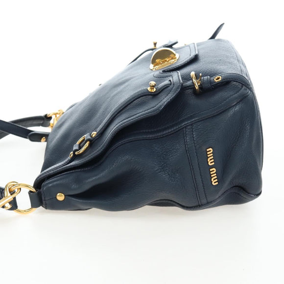 Miu Miu Turn Lock Shoulder Bag Leather 2way Navy Gold Auth am12764V