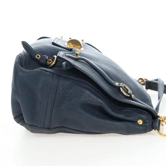 Miu Miu Turn Lock Shoulder Bag Leather 2way Navy Gold Auth am12764V