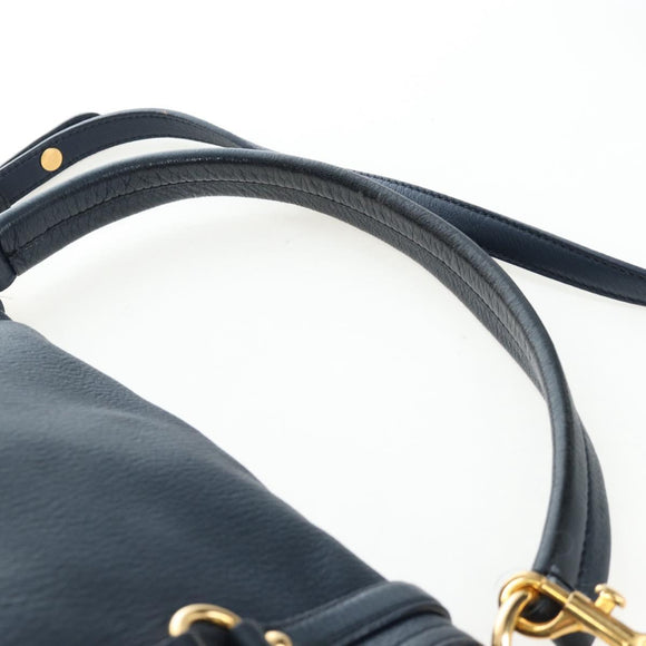 Miu Miu Turn Lock Shoulder Bag Leather 2way Navy Gold Auth am12764V