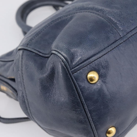 Miu Miu Hand Bag Leather 2way Navy Gold Auth am12765V