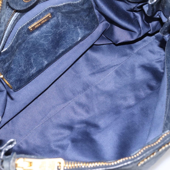 Miu Miu Hand Bag Leather 2way Navy Gold Auth am12765V