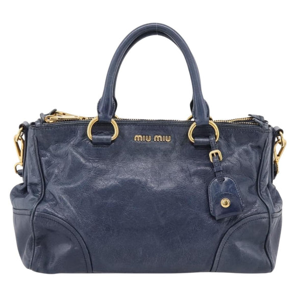 Miu Miu Hand Bag Leather 2way Navy Gold Auth am12765V