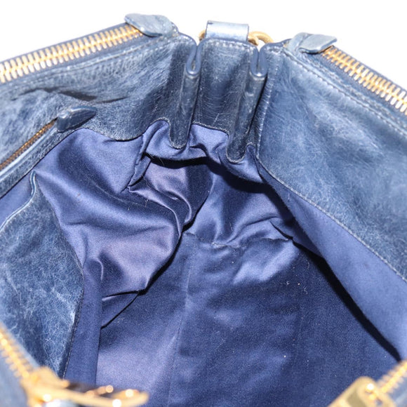 Miu Miu Hand Bag Leather 2way Navy Gold Auth am12765V
