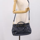 Miu Miu Hand Bag Leather 2way Navy Gold Auth am12765V-29