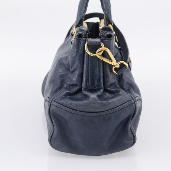 Miu Miu Hand Bag Leather 2way Navy Gold Auth am12765V