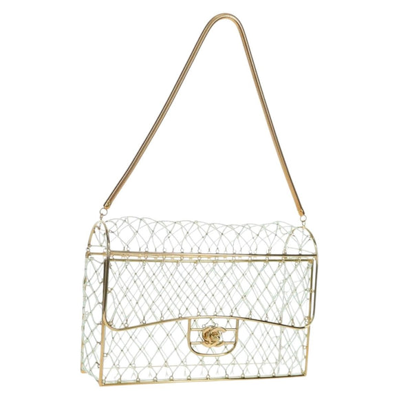 CHANEL Matelasse Turn Lock Hand Bag Metal Plastic Beads Gold CC Auth am12768SM