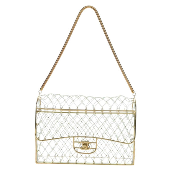 CHANEL Matelasse Turn Lock Hand Bag Metal Plastic Beads Gold CC Auth am12768SM