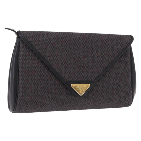 Saint Laurent Clutch Bag Leather Canvas Black Gray gold Auth am12782A