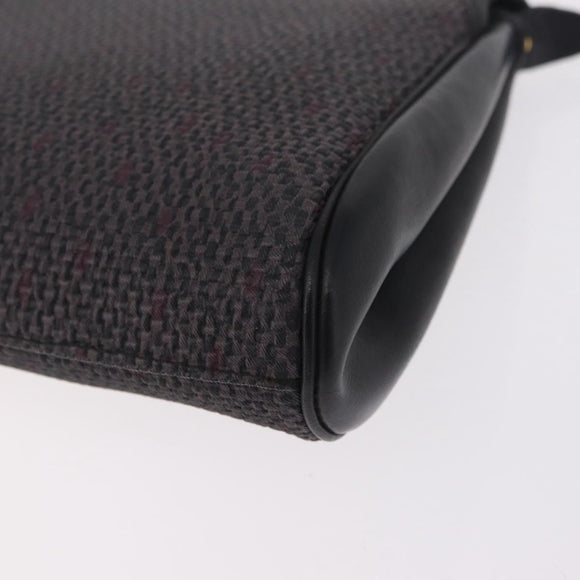 Saint Laurent Clutch Bag Leather Canvas Black Gray gold Auth am12782A