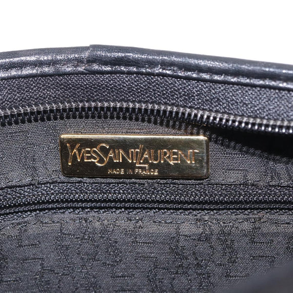 Saint Laurent Clutch Bag Leather Canvas Black Gray gold Auth am12782A