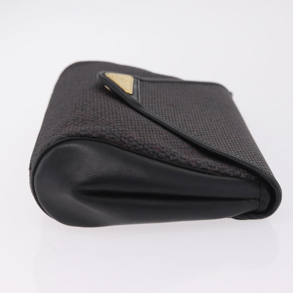Saint Laurent Clutch Bag Leather Canvas Black Gray gold Auth am12782A