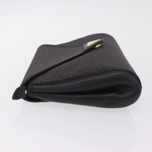 Saint Laurent Clutch Bag Leather Canvas Black Gray gold Auth am12782A