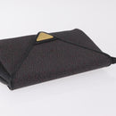 Saint Laurent Clutch Bag Leather Canvas Black Gray gold Auth am12782A-6
