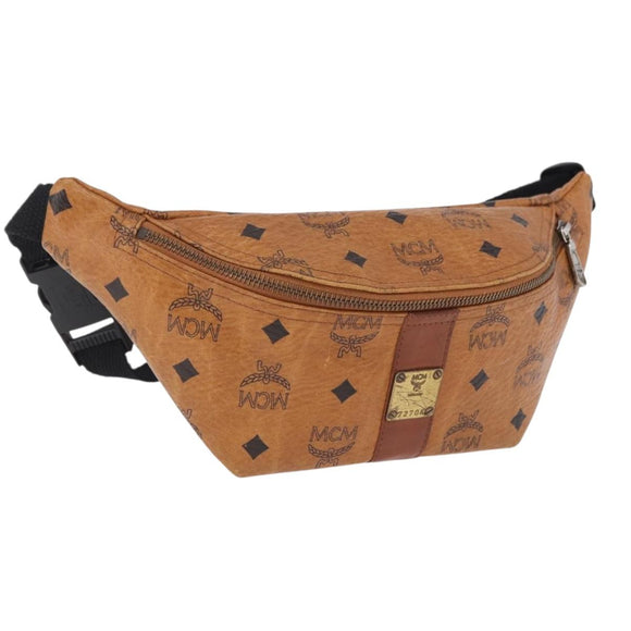 MCM Vicetos Waist Bag PVC Leather Brown Gold Tone Auth am12785