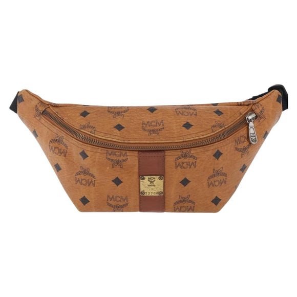 MCM Vicetos Waist Bag PVC Leather Brown Gold Tone Auth am12785