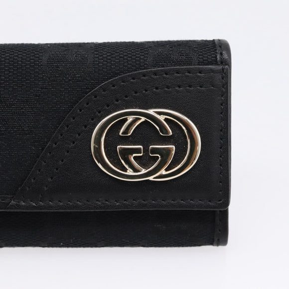 GUCCI GG Canvas Lovely Six Hooks Key Case Black Gold Tone 181599 Auth am12795V