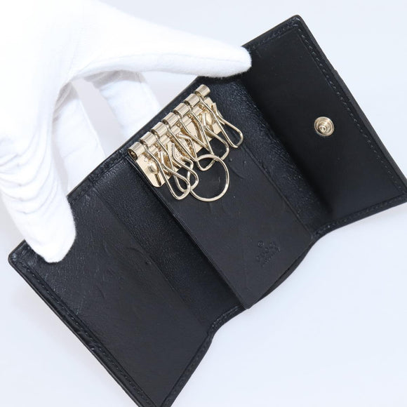GUCCI GG Canvas Lovely Six Hooks Key Case Black Gold Tone 181599 Auth am12795V