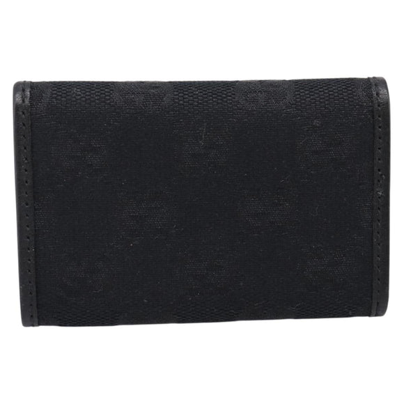 GUCCI GG Canvas Lovely Six Hooks Key Case Black Gold Tone 181599 Auth am12795V