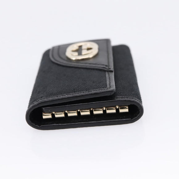 GUCCI GG Canvas Lovely Six Hooks Key Case Black Gold Tone 181599 Auth am12795V