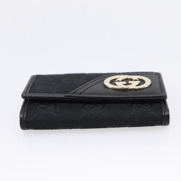 GUCCI GG Canvas Lovely Six Hooks Key Case Black Gold Tone 181599 Auth am12795V