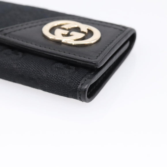 GUCCI GG Canvas Lovely Six Hooks Key Case Black Gold Tone 181599 Auth am12795V
