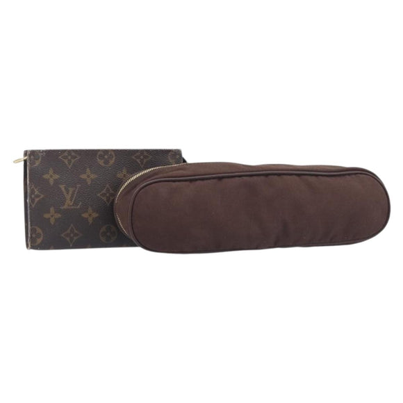 LOUIS VUITTON Monogram Pouch Canvas 2 Set Brown LV Auth am12797