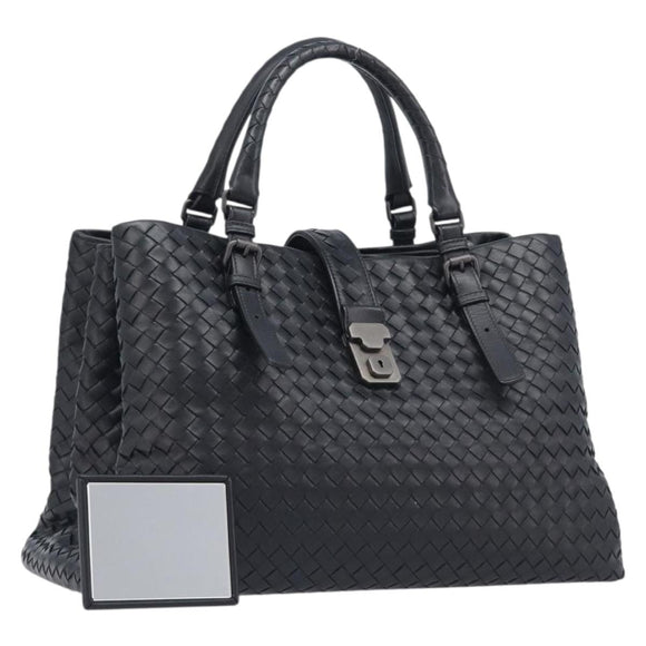 Bottega Veneta INTRECCIATO Rome bag Hand Bag Leather Black Auth am12805V