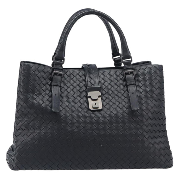 Bottega Veneta INTRECCIATO Rome bag Hand Bag Leather Black Auth am12805V