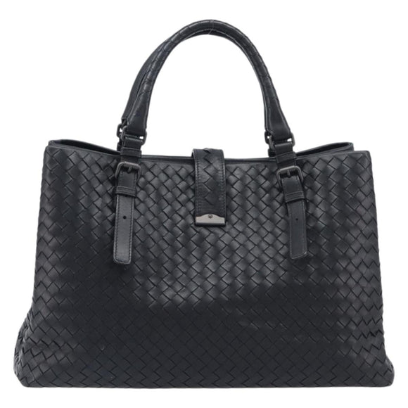 Bottega Veneta INTRECCIATO Rome bag Hand Bag Leather Black Auth am12805V
