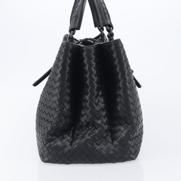 Bottega Veneta INTRECCIATO Rome bag Hand Bag Leather Black Auth am12805V