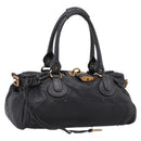 Chloe Paddington Hand Bag Leather Black Gold Tone Auth am12812V-1