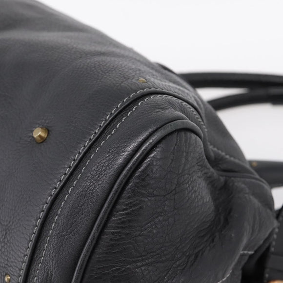 Chloe Paddington Hand Bag Leather Black Gold Tone Auth am12812V