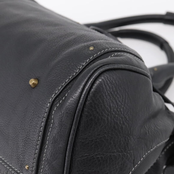 Chloe Paddington Hand Bag Leather Black Gold Tone Auth am12812V