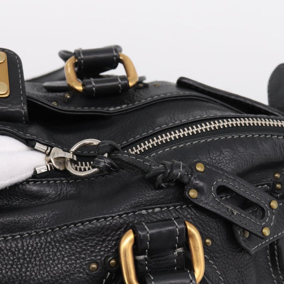 Chloe Paddington Hand Bag Leather Black Gold Tone Auth am12812V