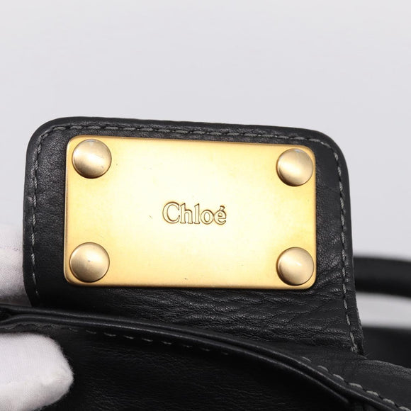 Chloe Paddington Hand Bag Leather Black Gold Tone Auth am12812V