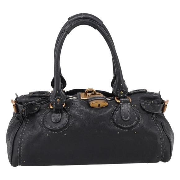 Chloe Paddington Hand Bag Leather Black Gold Tone Auth am12812V
