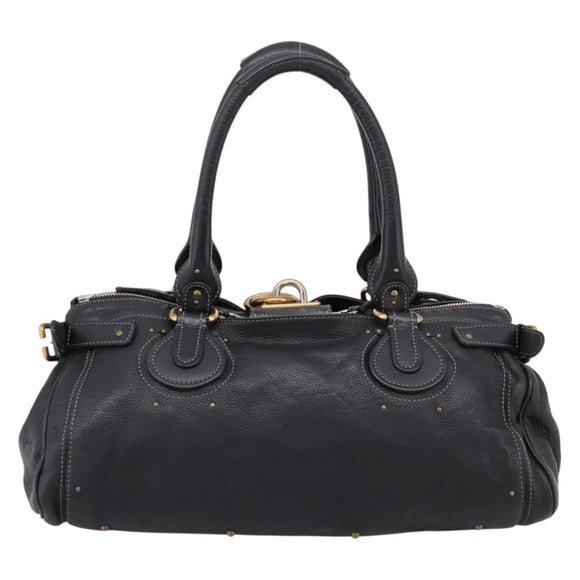 Chloe Paddington Hand Bag Leather Black Gold Tone Auth am12812V